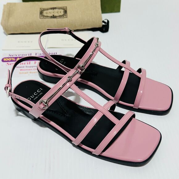 Gucci Divine 37/ US 7 Sandals Dolly Pink Leather Horsebit Slingback Strap NIB - Picture 9 of 13